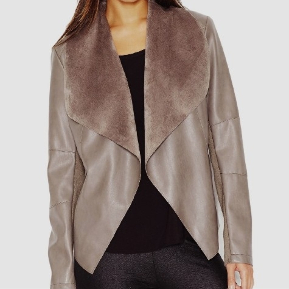 Bar III Women's Dk Taupe Faux Leather Jacket